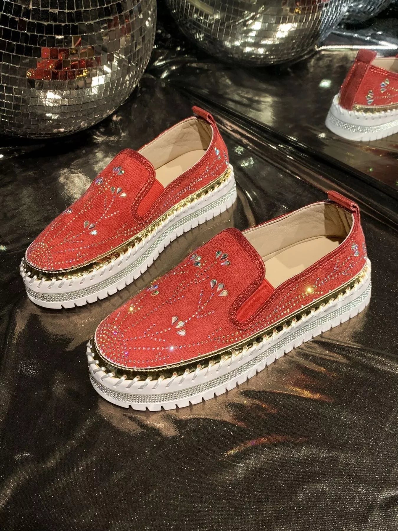 Rhinestone Embellished Platform Loafers
