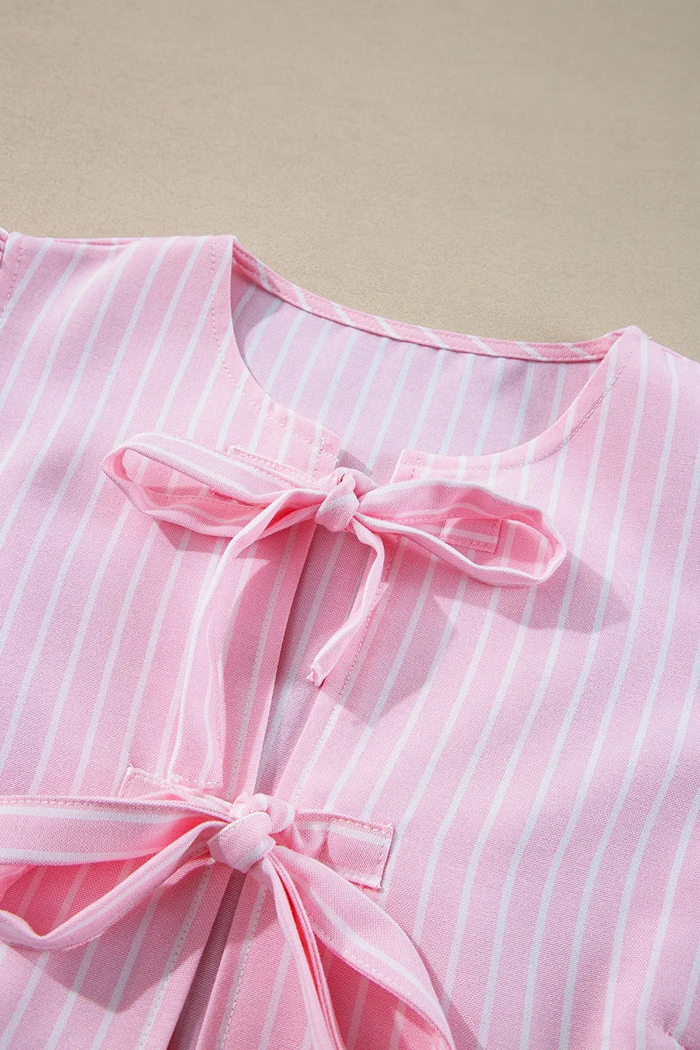 Tie Front Striped Peplum Blouse