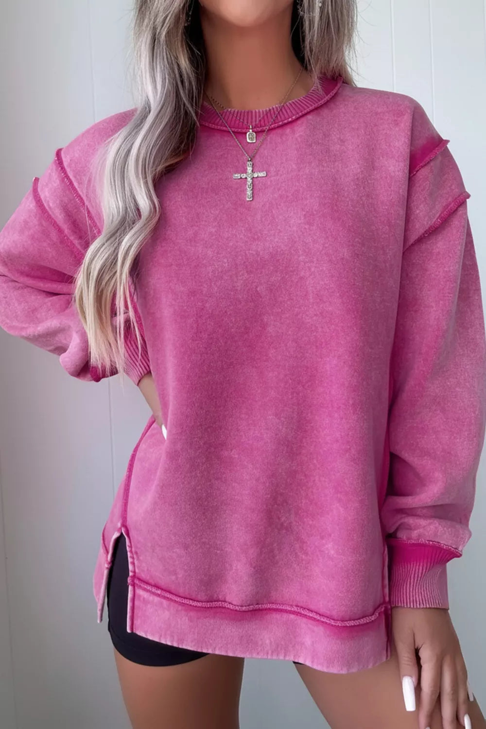 Mineral Wash Exposed Seam Side Slit Sweatshirt