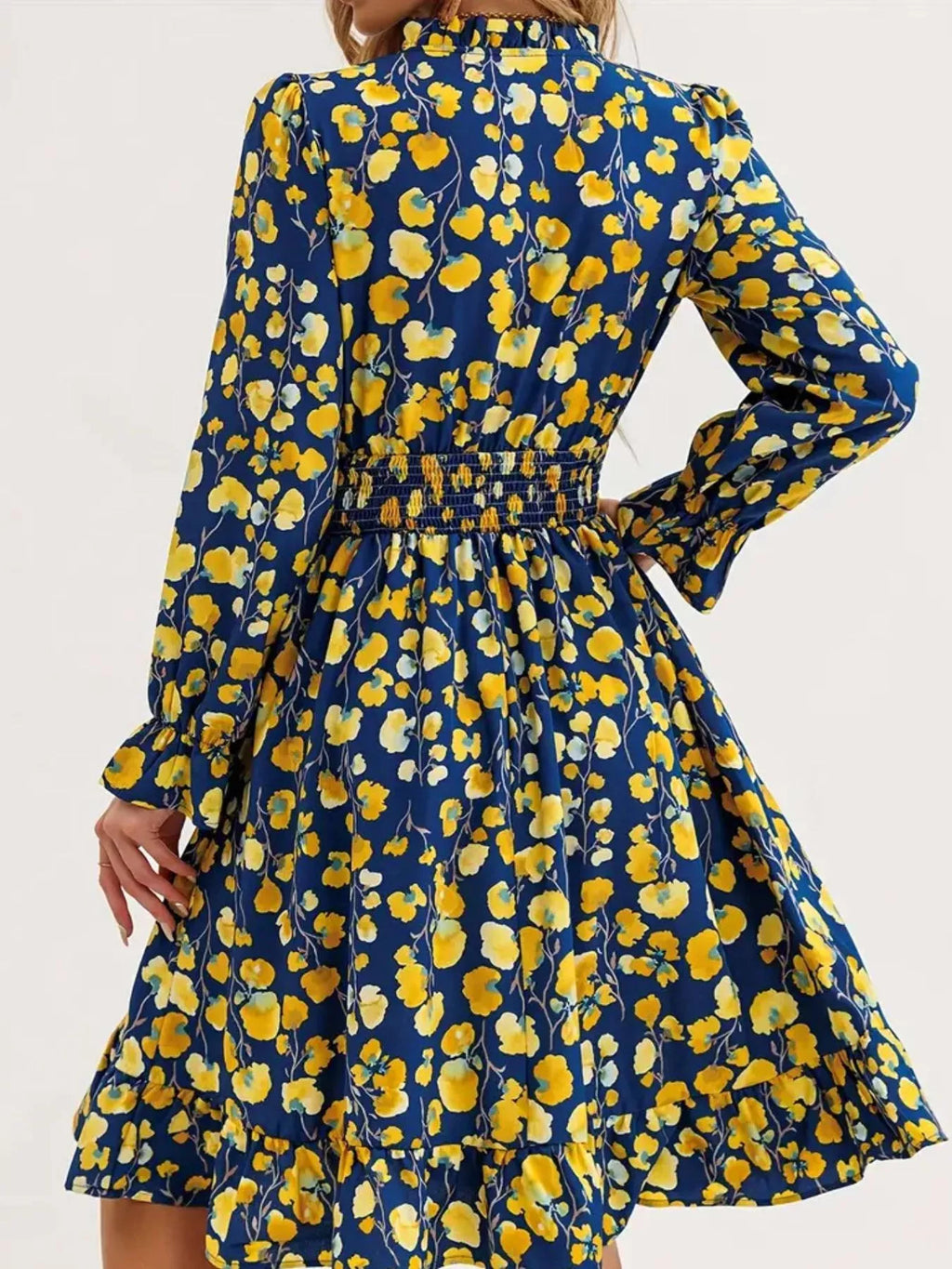 Floral Notched Flounce Sleeve Dress