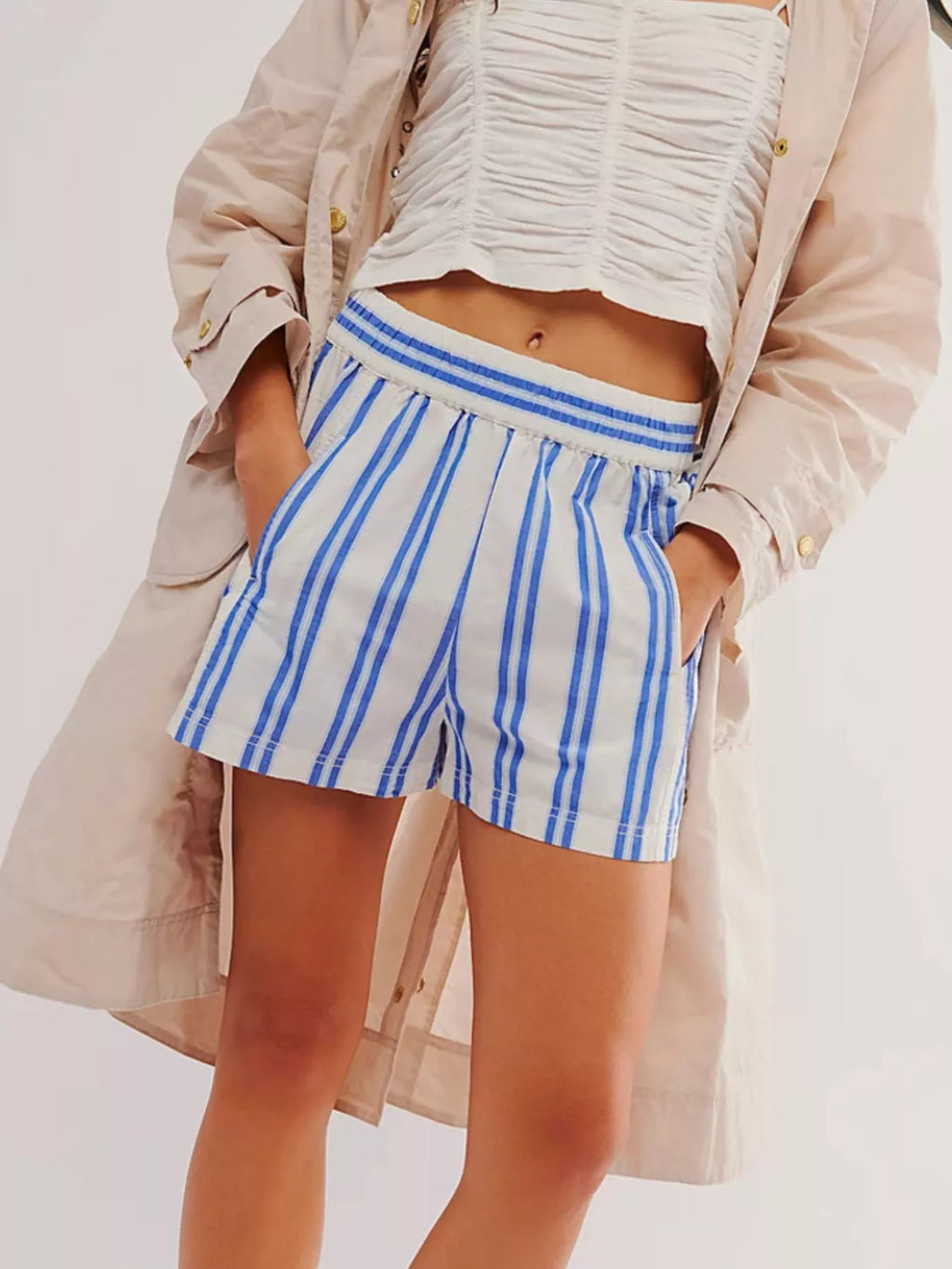 Striped Elastic Waist Casual Shorts
