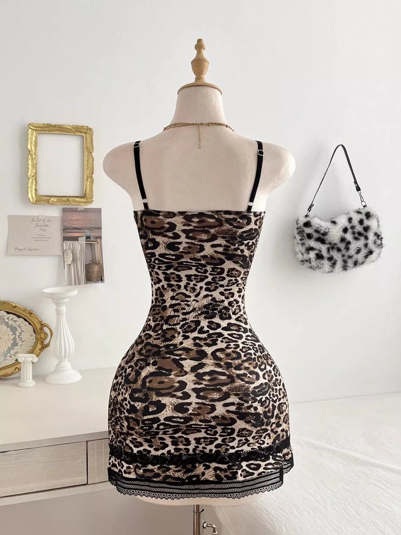 Leopard Print Lace Trim Mini Dress