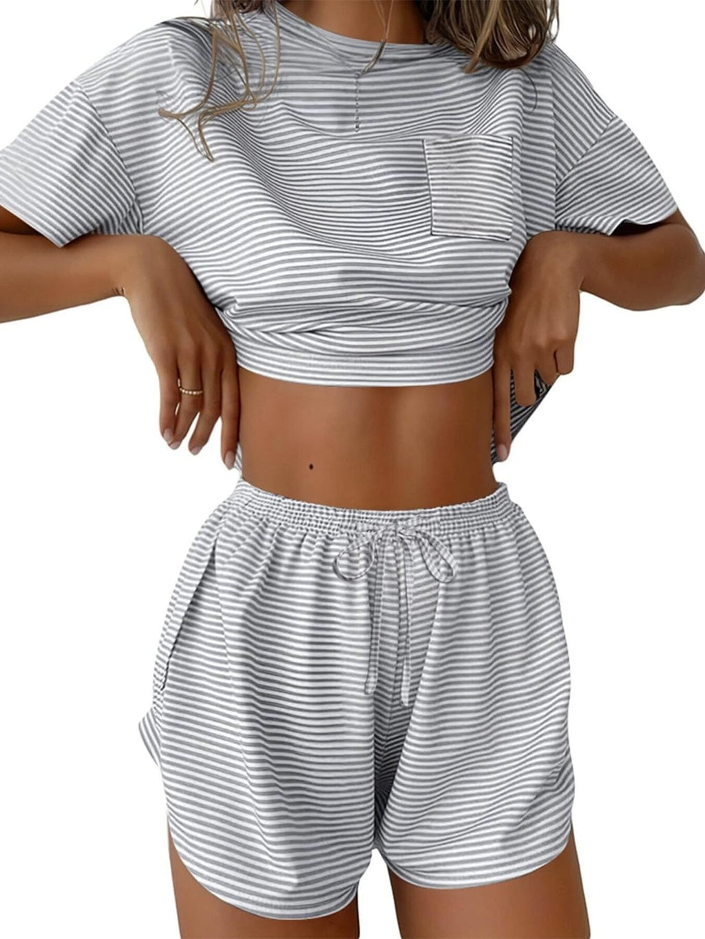 Printed Round Neck Tee and Shorts Set