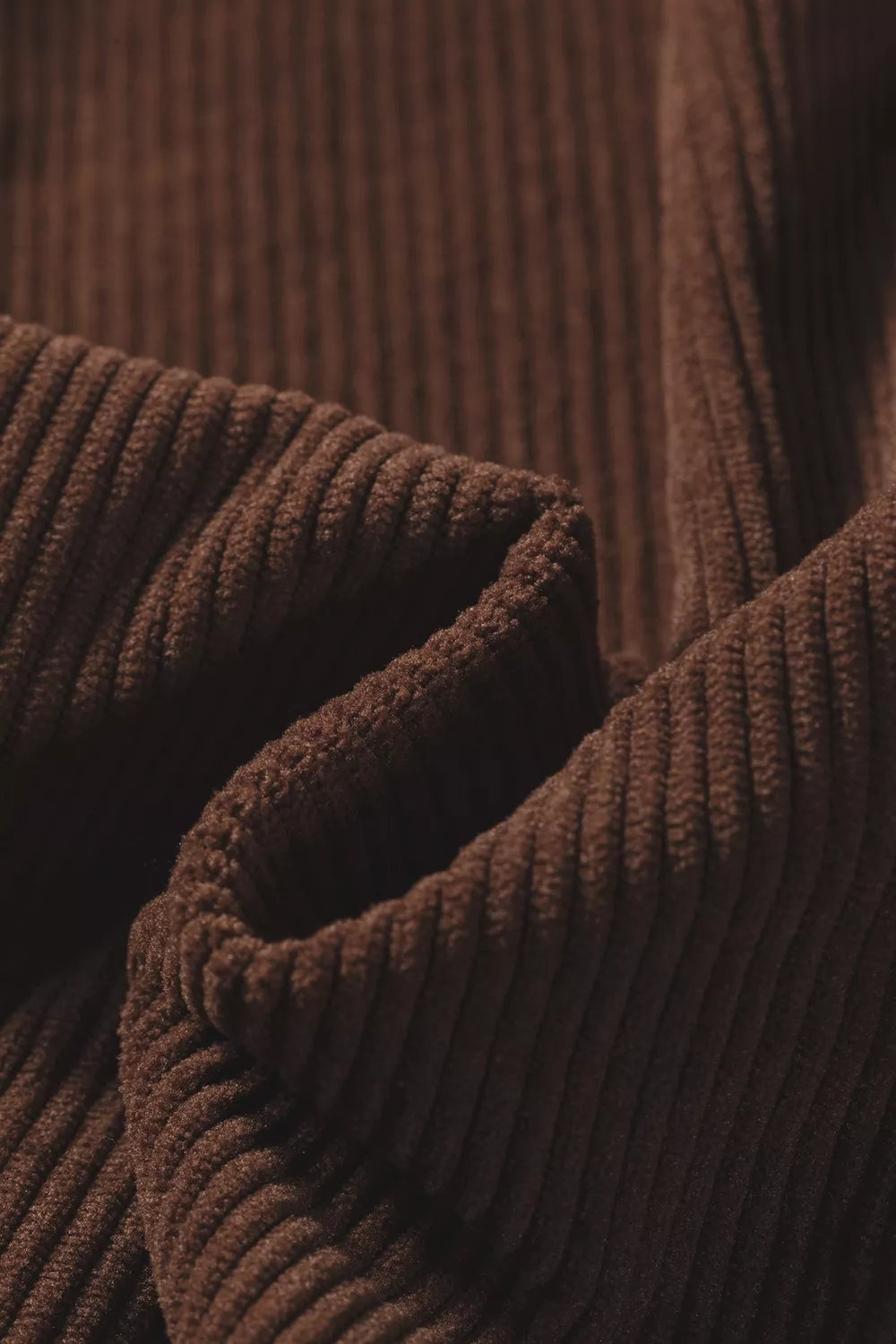 Solid Color Ruffle Trim V Neck Long Sleeve Button Corduroy Shakcet