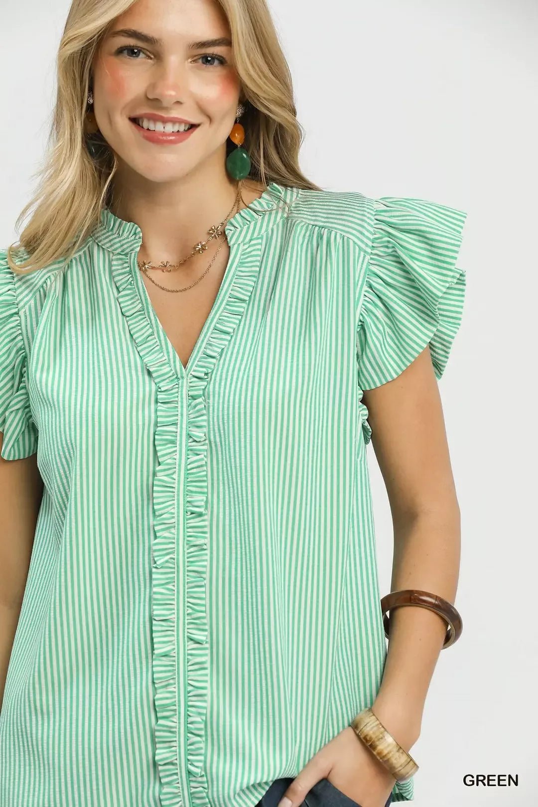Umgee Ruffled Striped Cap Sleeve Top