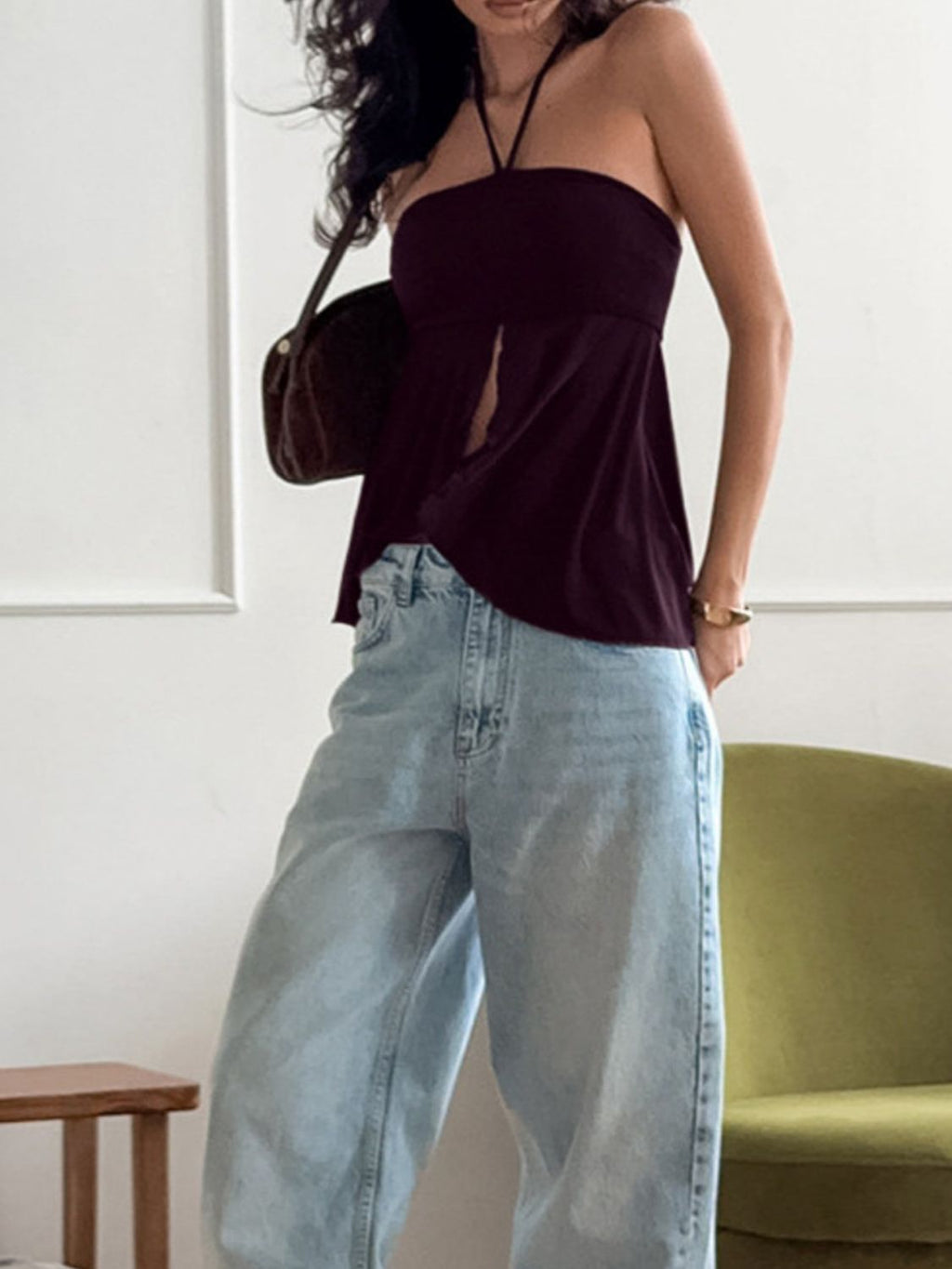 Halter Neck Asymmetrical Hem Cami