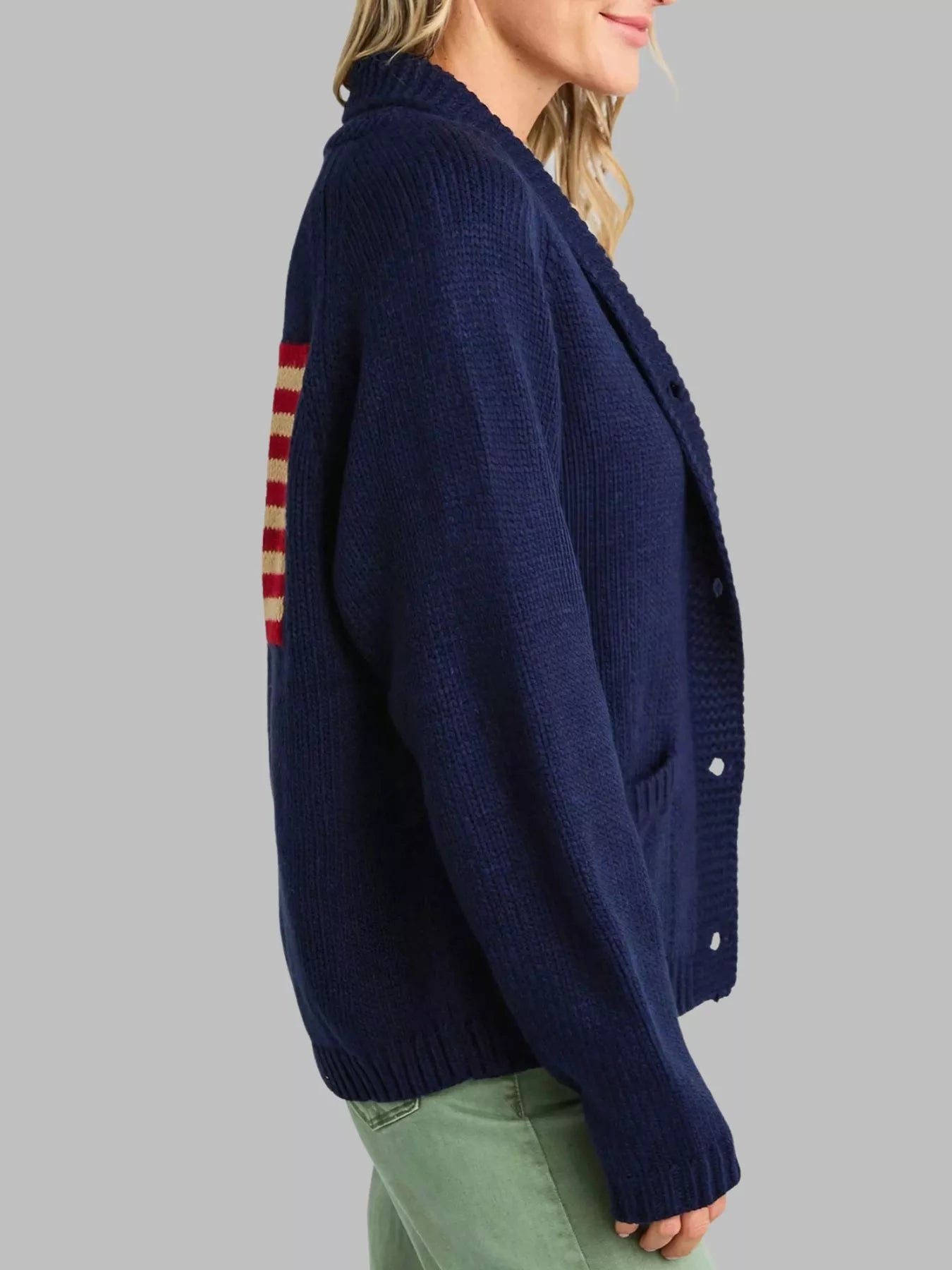 USA Flag Chunky Knit Button-Down Cardigan