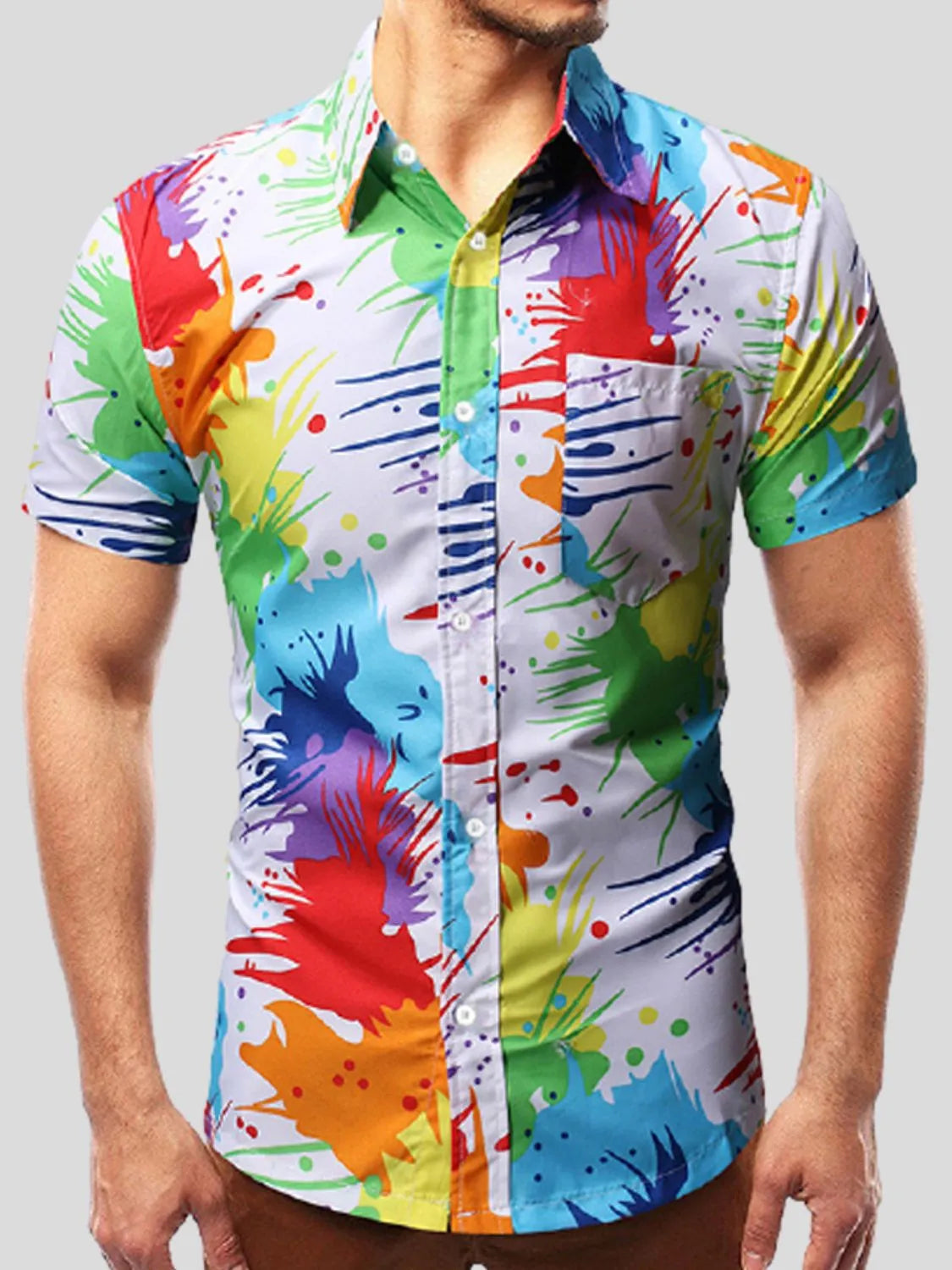 Men's Full Size Paint Splash Short Sleeve Button-Up Shirt Plus Size