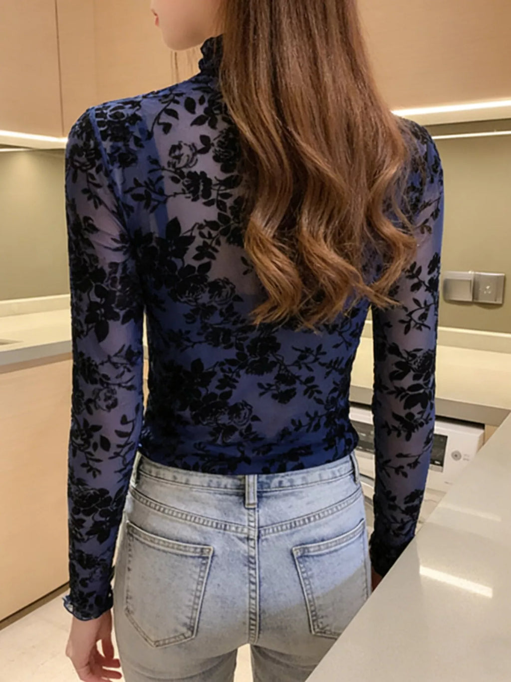 Floral Turtleneck Long Sleeve Top
