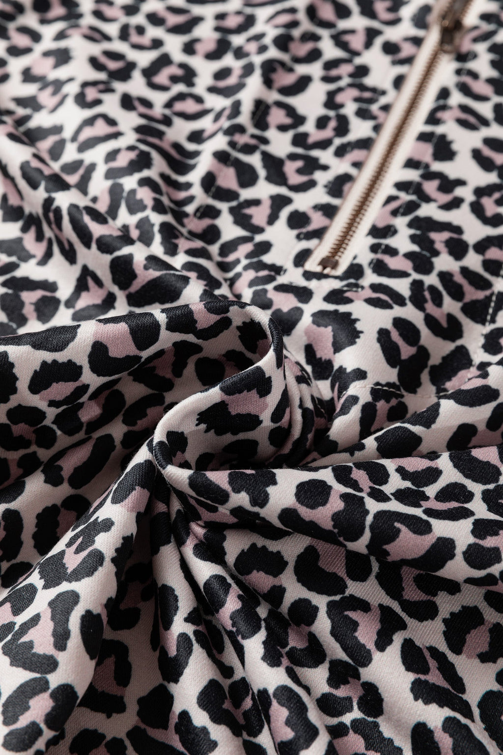 Leopard Half Zip Long Sleeve Blouse