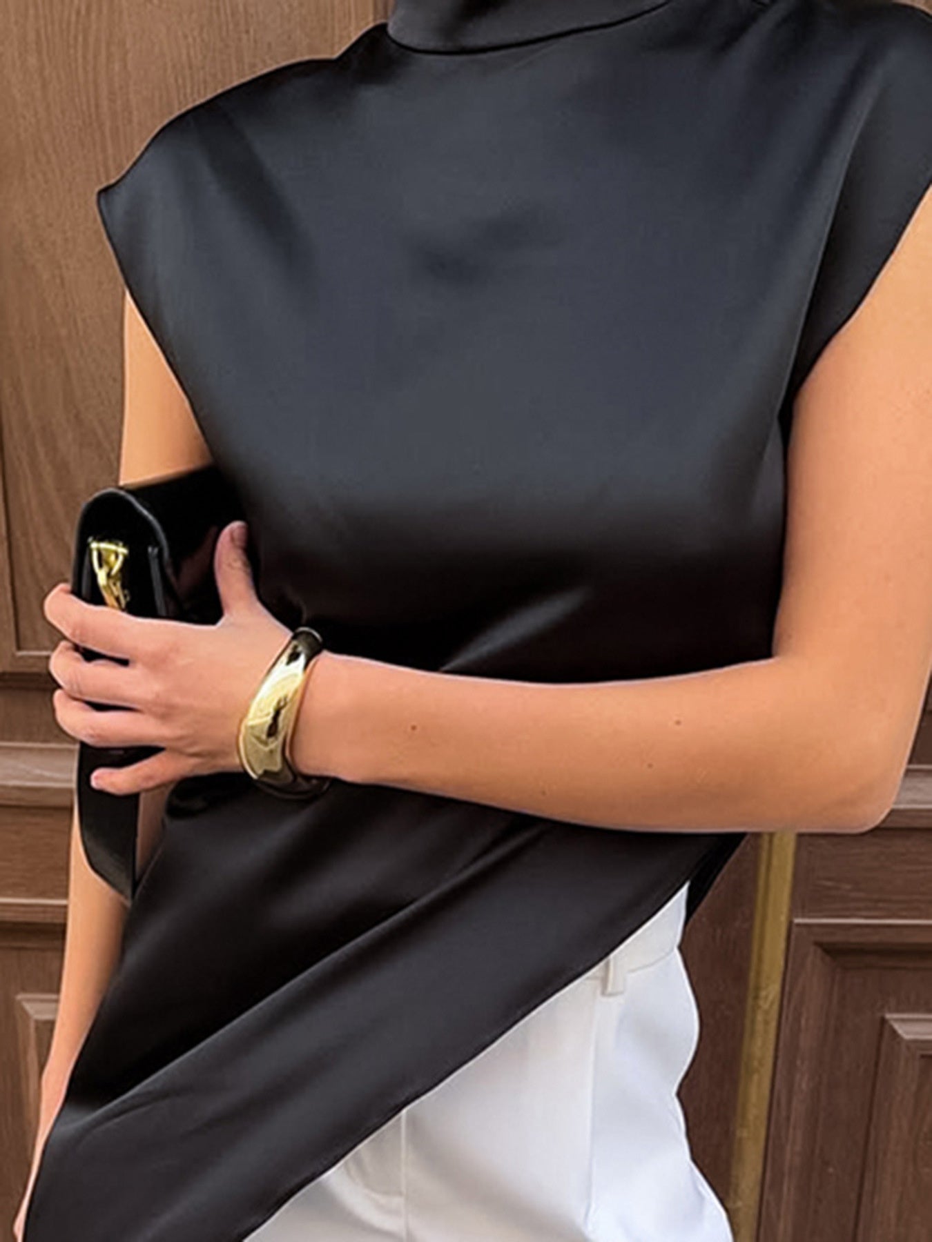 Asymmetrical Hem Turtleneck Blouse
