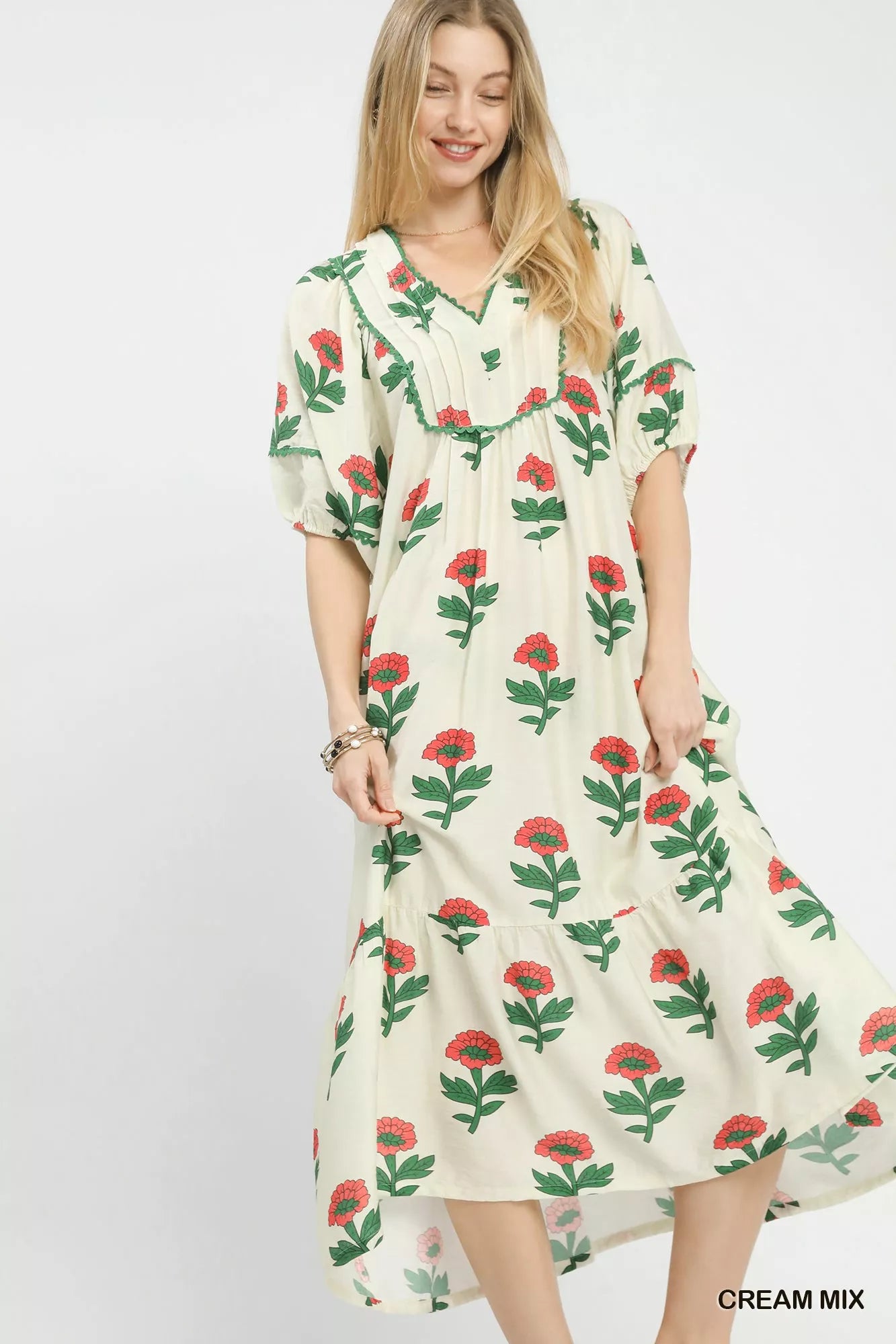 Umgee Floral Print Midi Dress