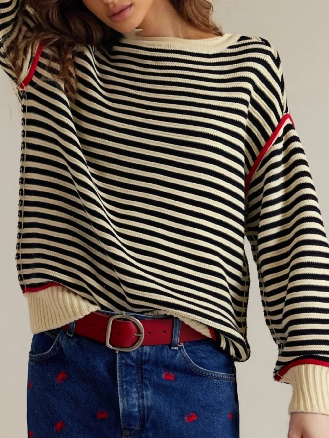 Striped Round Neck Long Sleeve Sweater