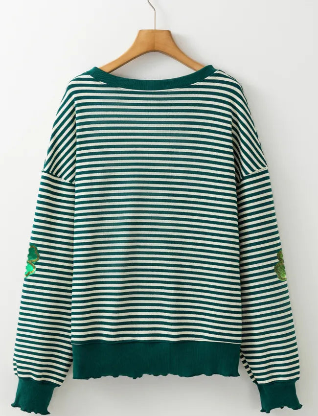 Stripe Lucky Clover Drop Shoulder Sweatshirt
