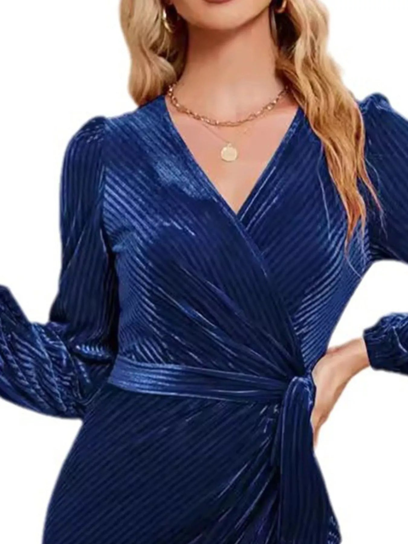 Surplice Long Sleeve Tie Waist Dress
