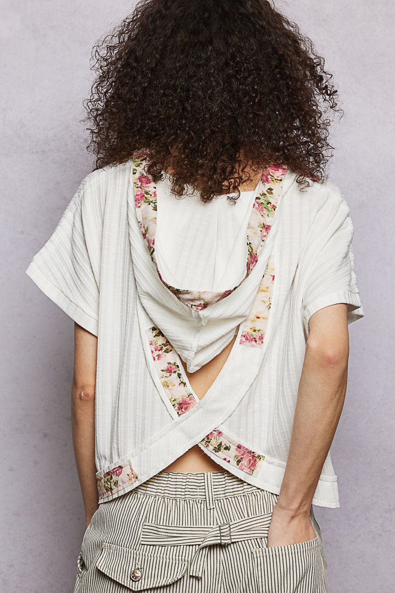 POL Short Sleeve Hooded Top with Back-Open Detail