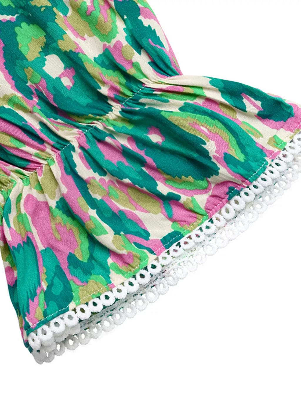 Printed V-Neck Flounce Sleeve Dress
