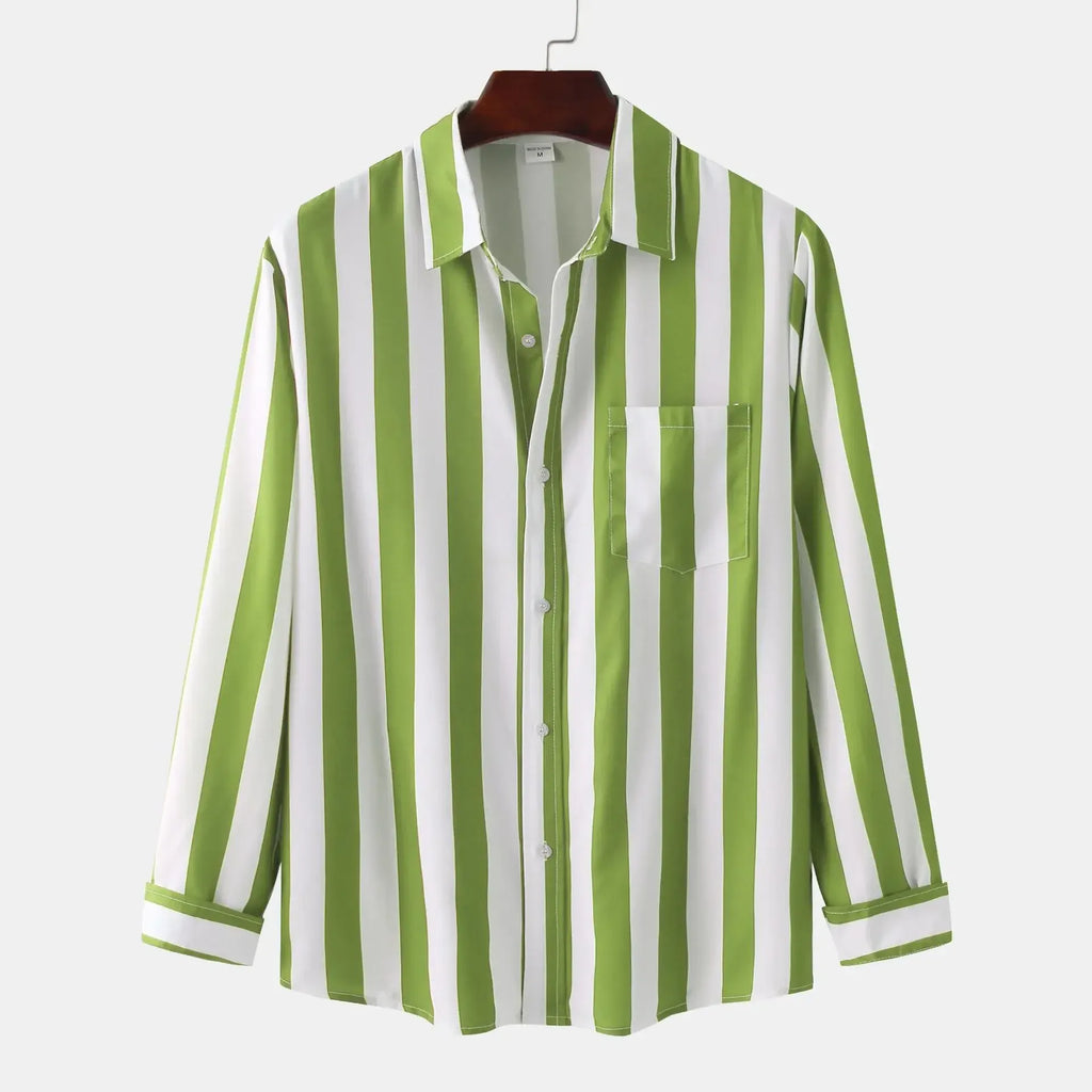 Men's Striped Button-Down Long Sleeve Shirt