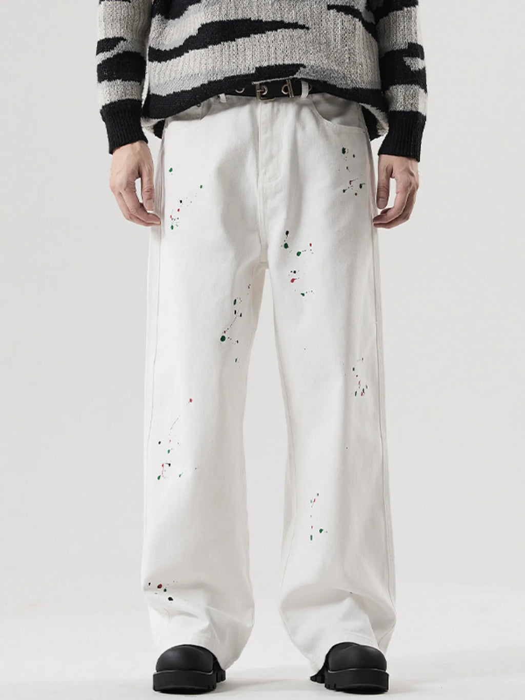 Men's Splatter-Paint Wide-Leg Jeans