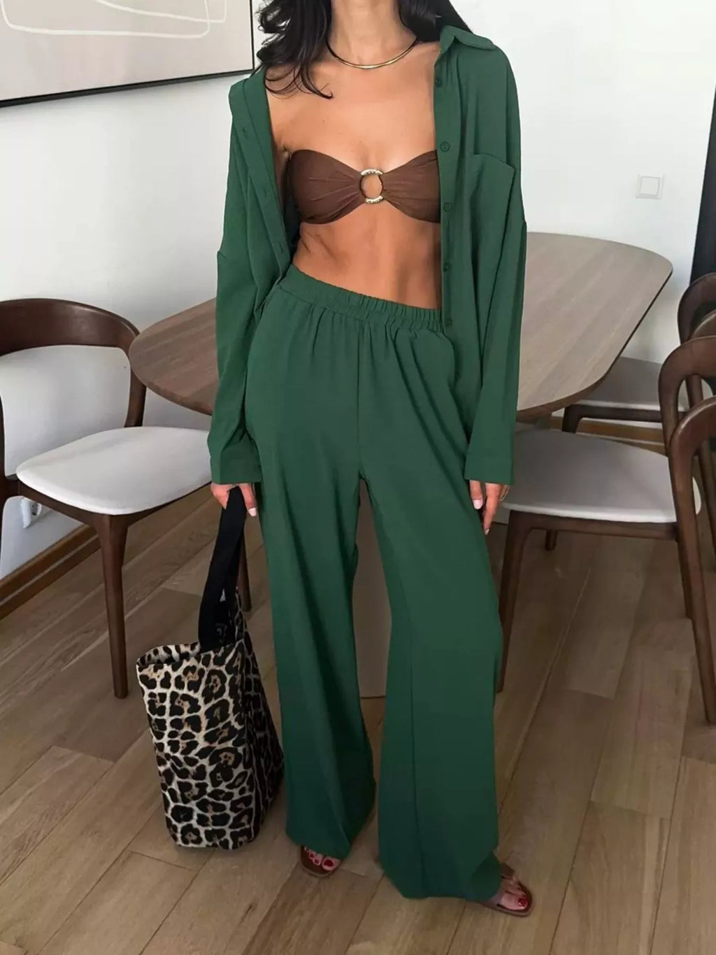 Relaxed Fit Shirt and Wide Leg Pants Set