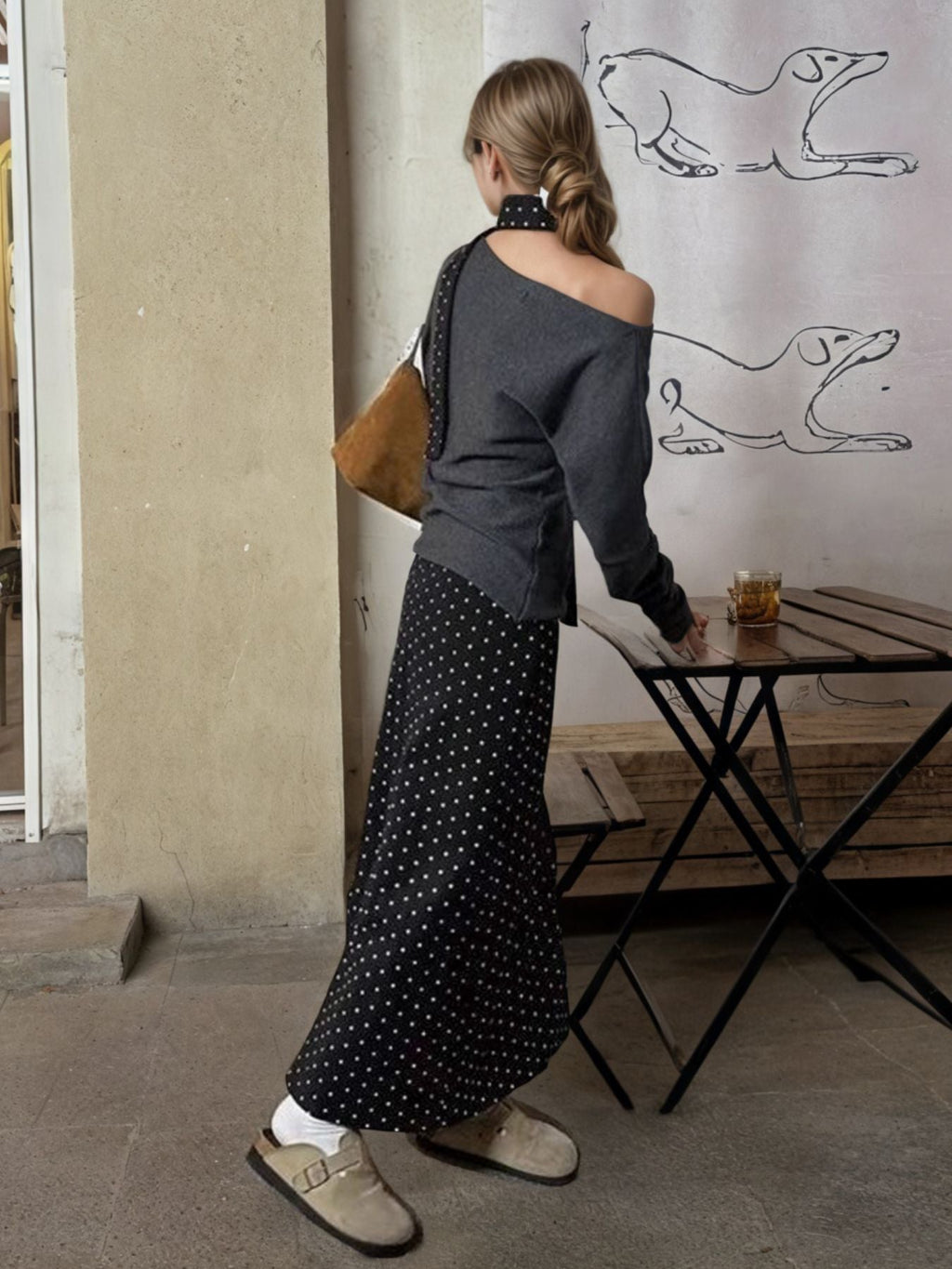 One Shoulder Top and Polka Dot Skirt Set