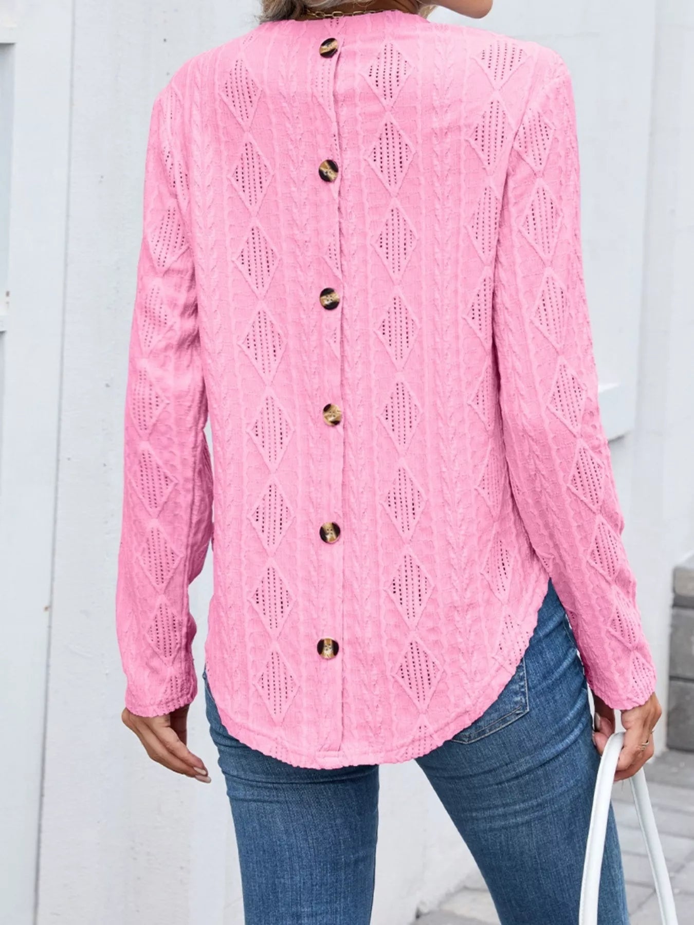 Diamond Pattern Knit Long Sleeve T-Shirt
