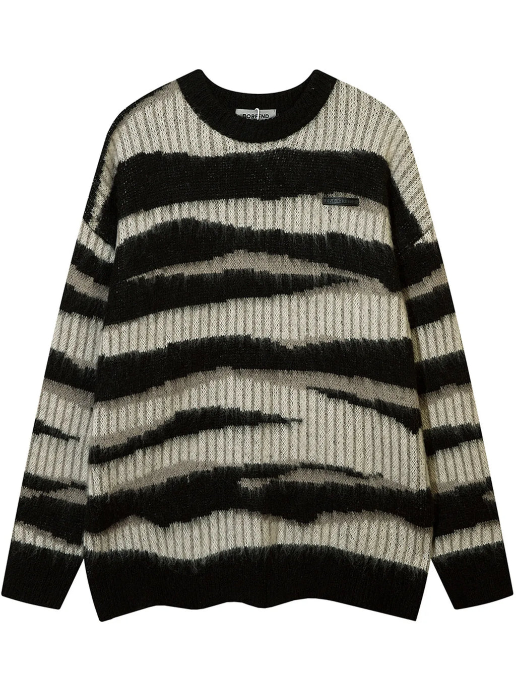 Men's Oversized Contrast Striped Round Neck Sweater