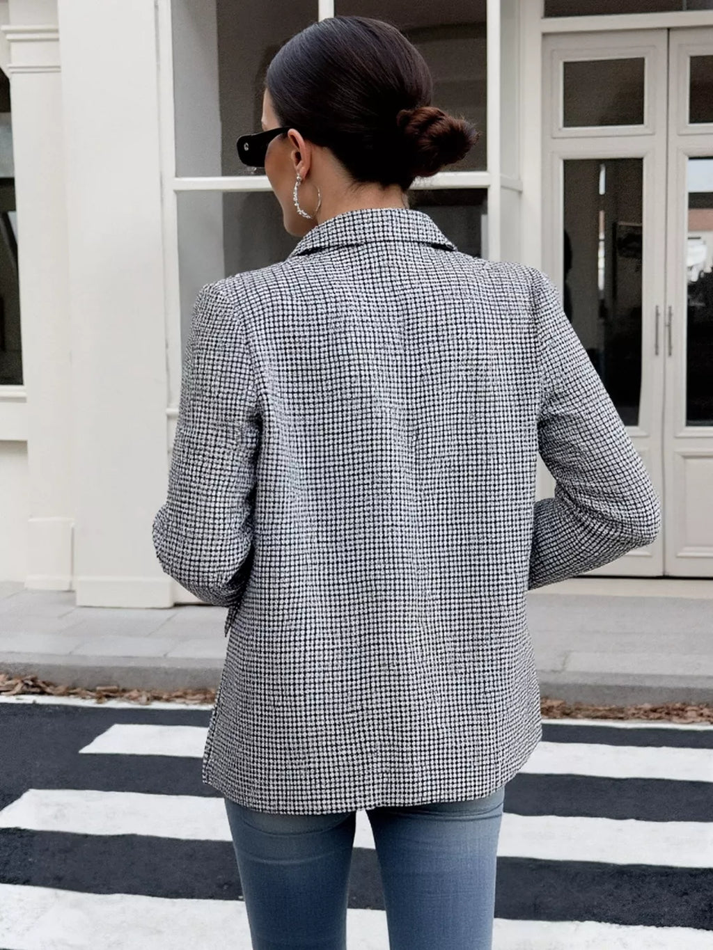 Houndstooth Patterned Double-Breasted Blazer