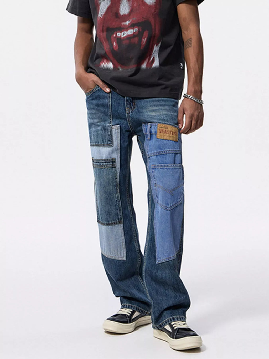 Men's Patchwork Relaxed Fit Jeans