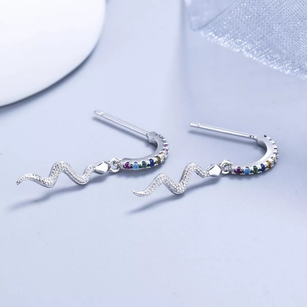925 Sterling Silver Rainbow Zircon Geometric Earrings