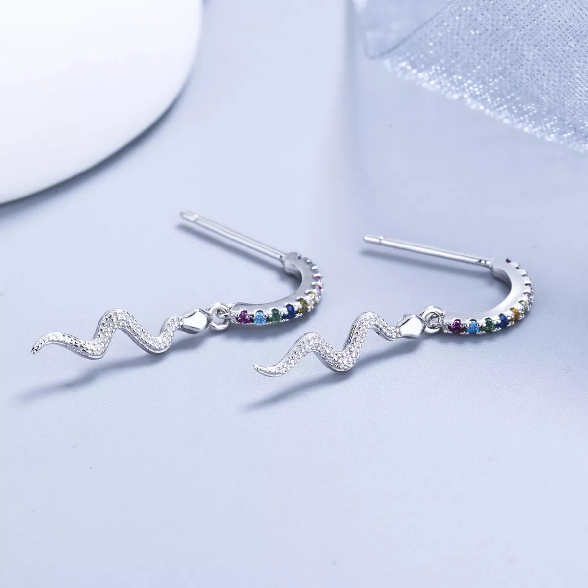925 Sterling Silver Rainbow Zircon Geometric Earrings