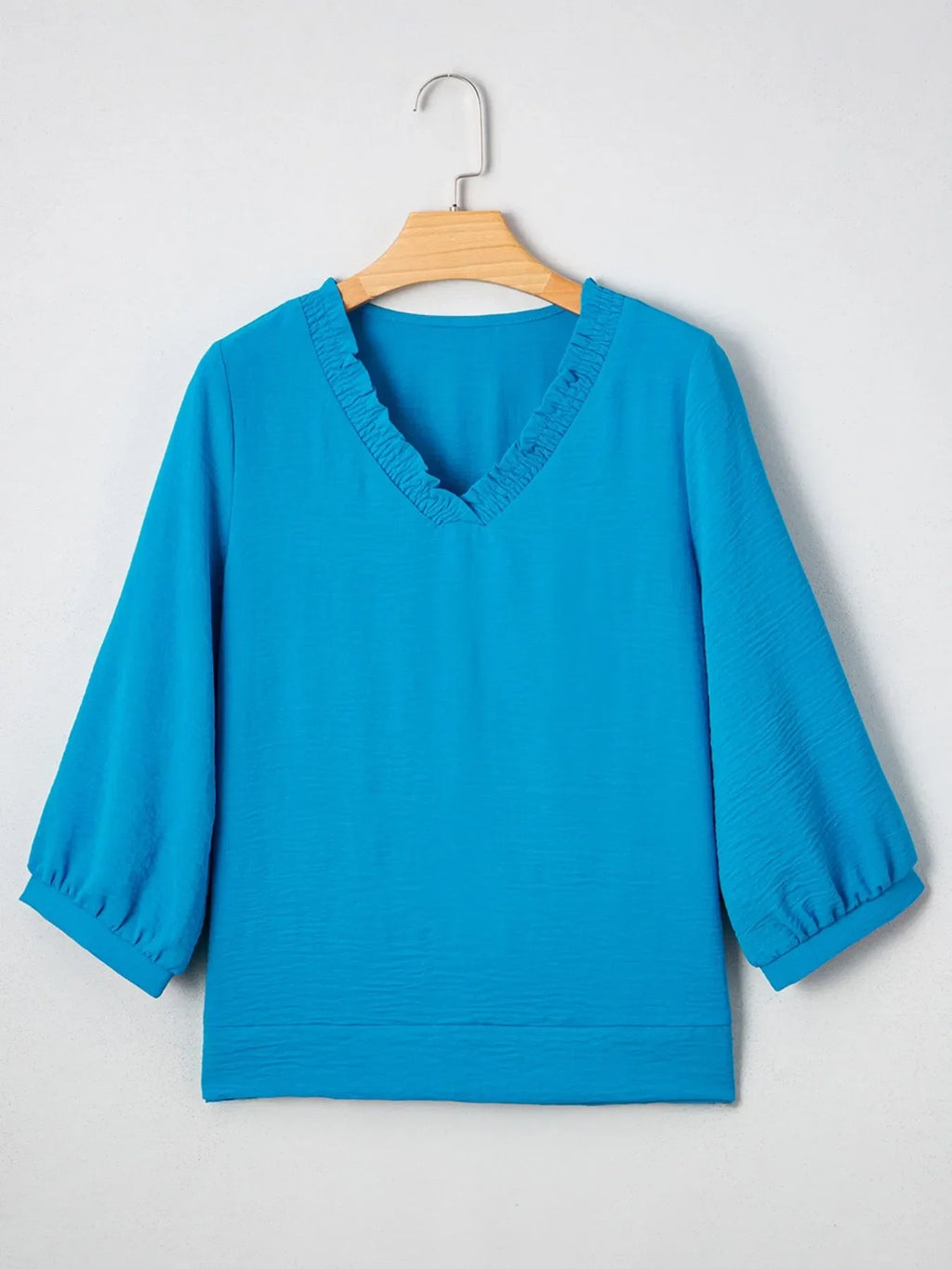 Textured Frill Smocked V-Neck Blouse