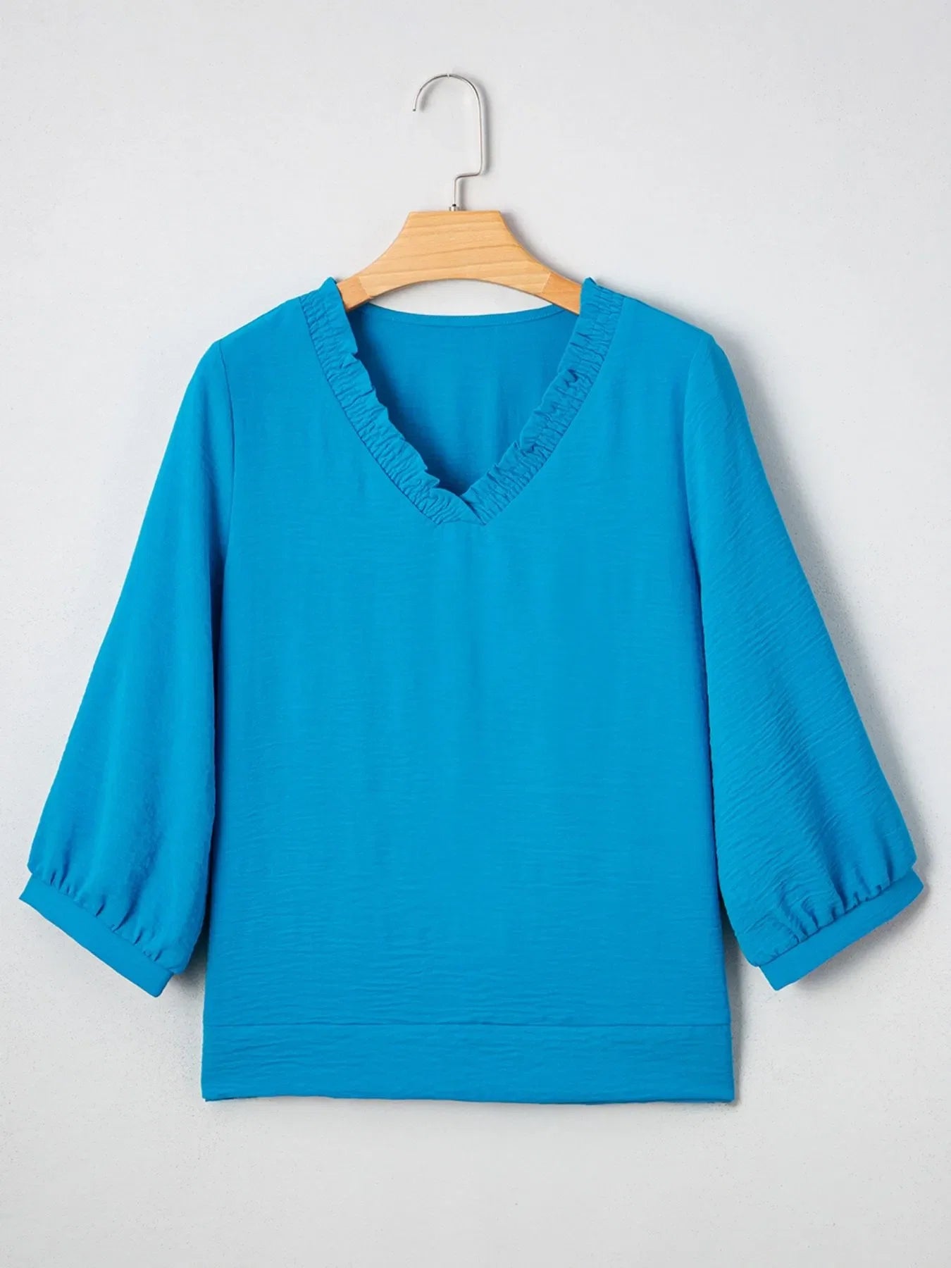 Textured Frill Smocked V-Neck Blouse