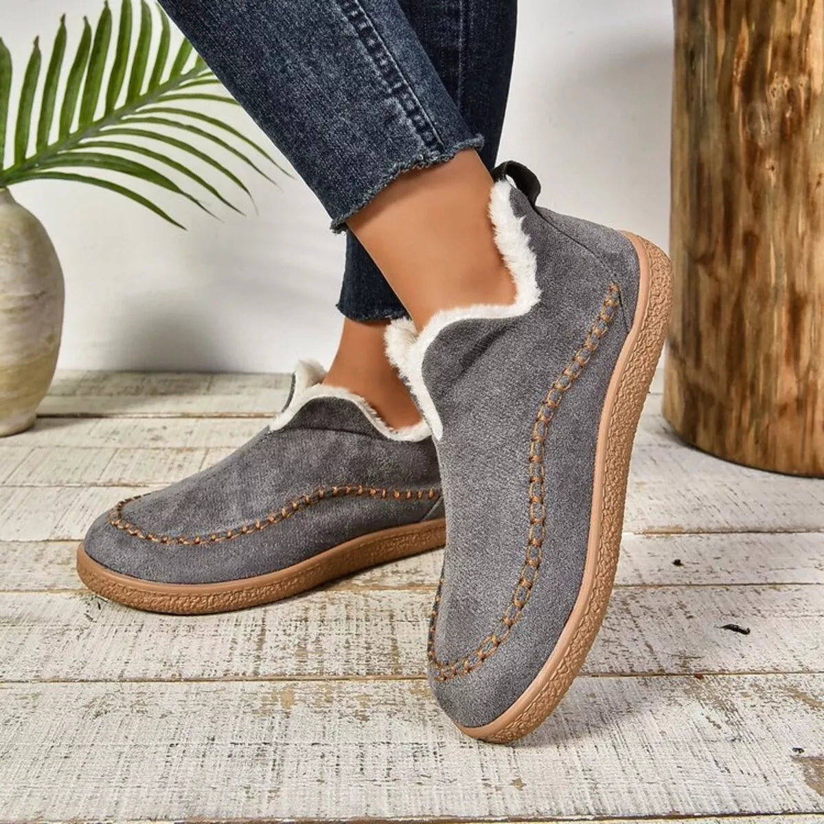 Round Toe Sherpa-Lined Slip-Ons