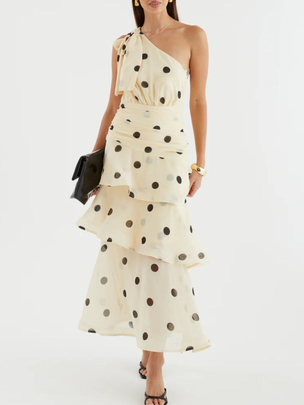 Polka Dot One-Shoulder Ruffle Dress