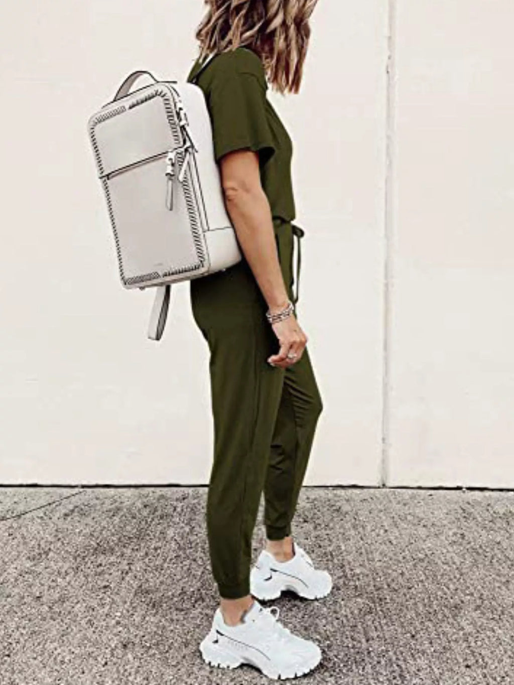 Full Size Round Neck Top and Drawstring Pants Set Plus Size