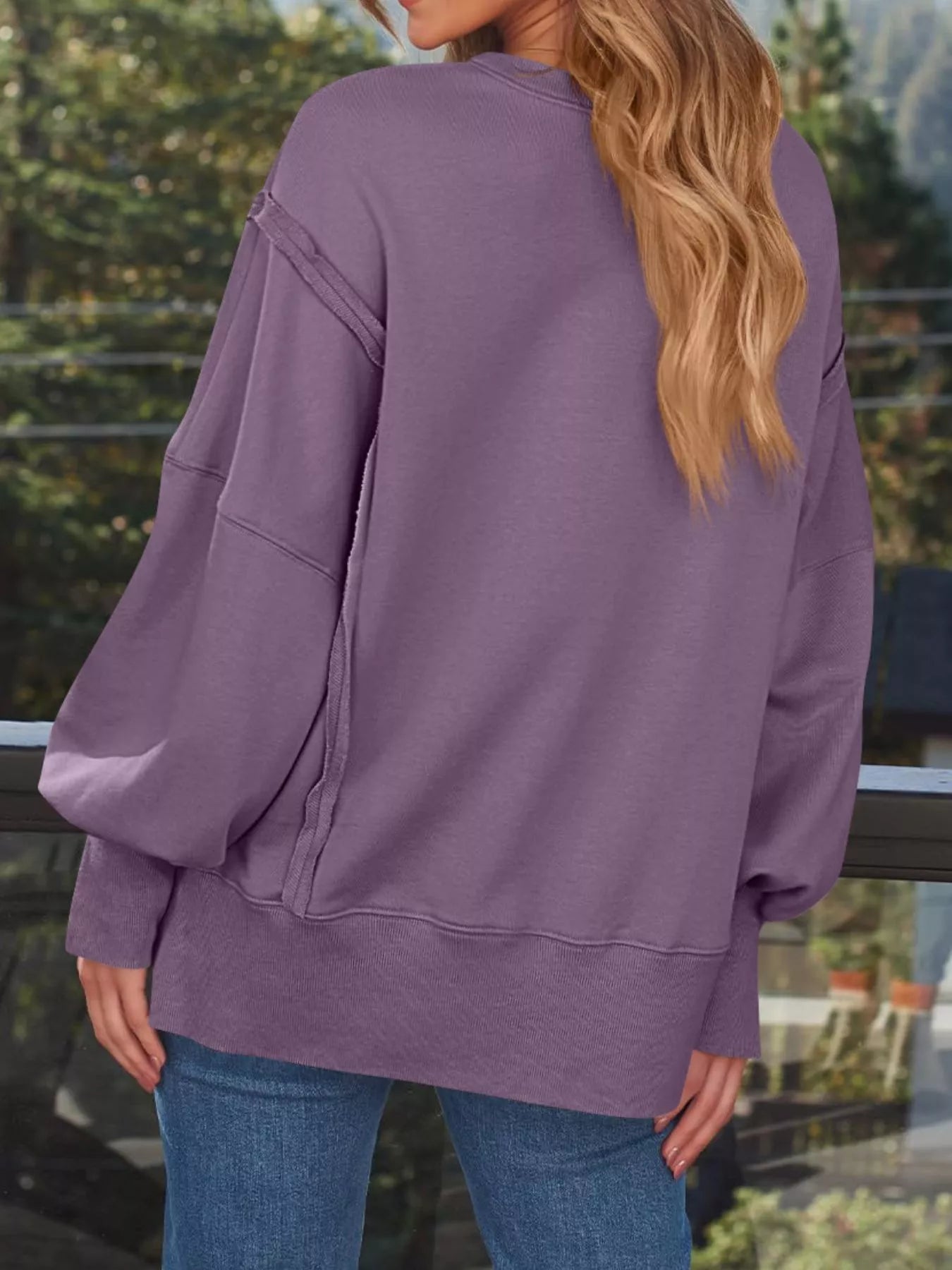Side Slit Long Sleeve Oversized Sweatshirt