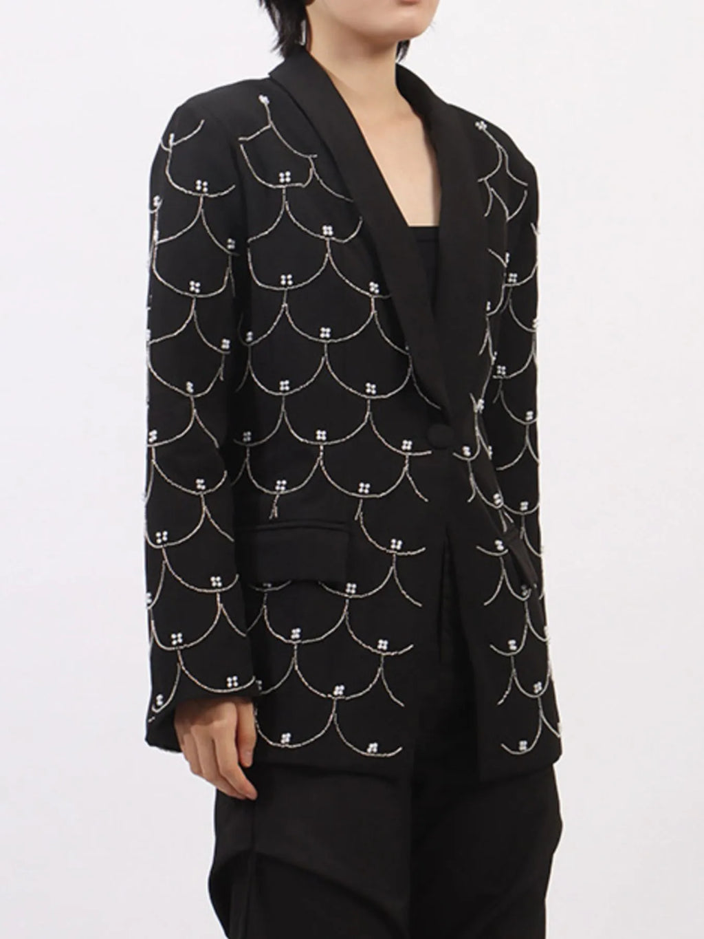 Pearl Detail Long Sleeve Blazer
