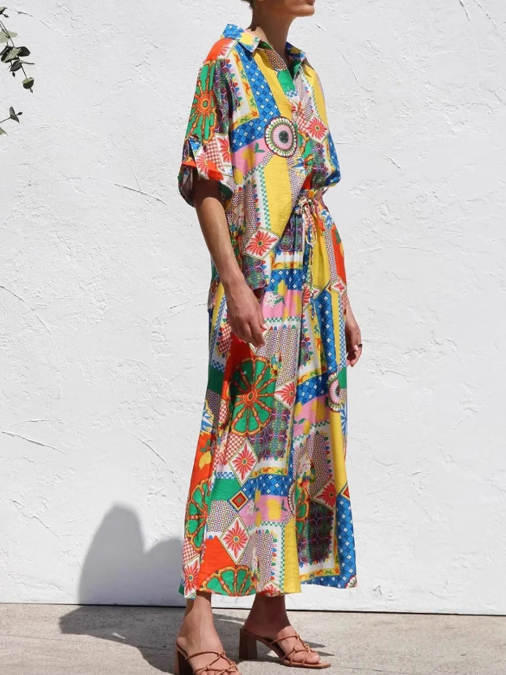 Printed Button Up Shirt and Pants Set