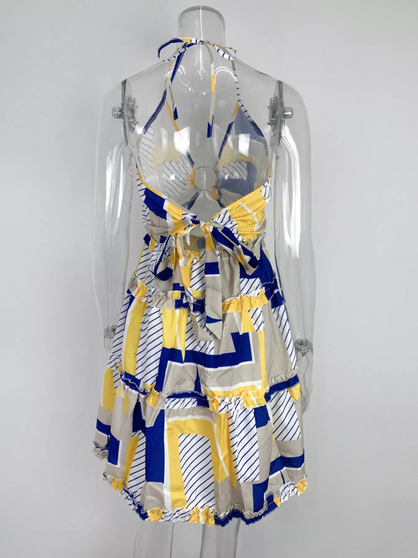 Colorful Print Halter Neck Ruffle Mini Dress
