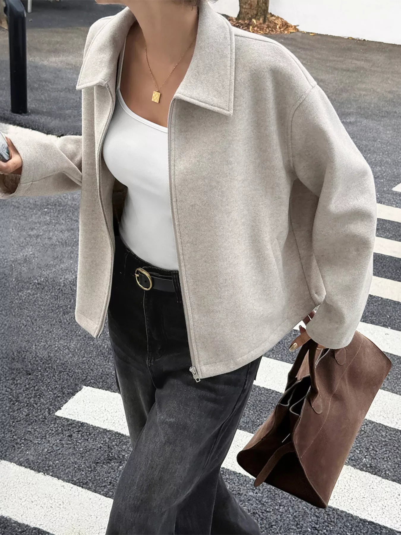 Zip-Up Dropped Shoulder Jacket