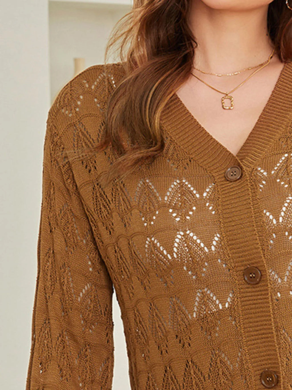 Openwork Button Up Cardigan