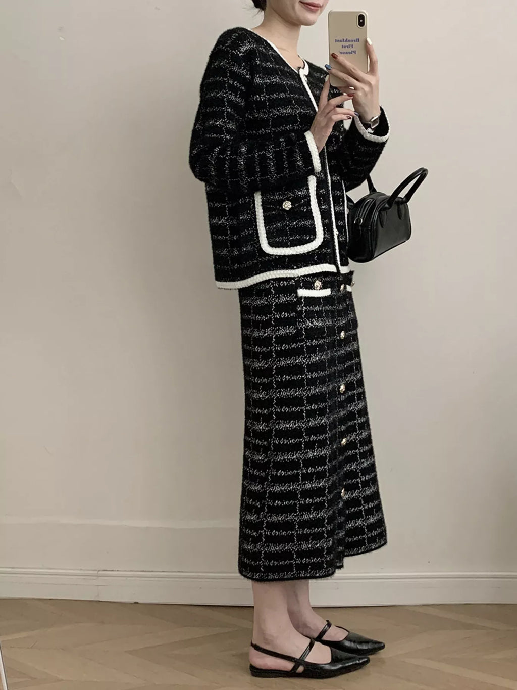 Tweed Contrast Trim Jacket and Skirt Set