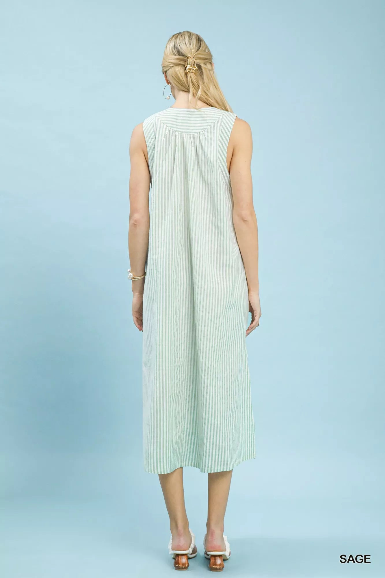 Umgee Chevron Stripe Sleeveless Midi Dress