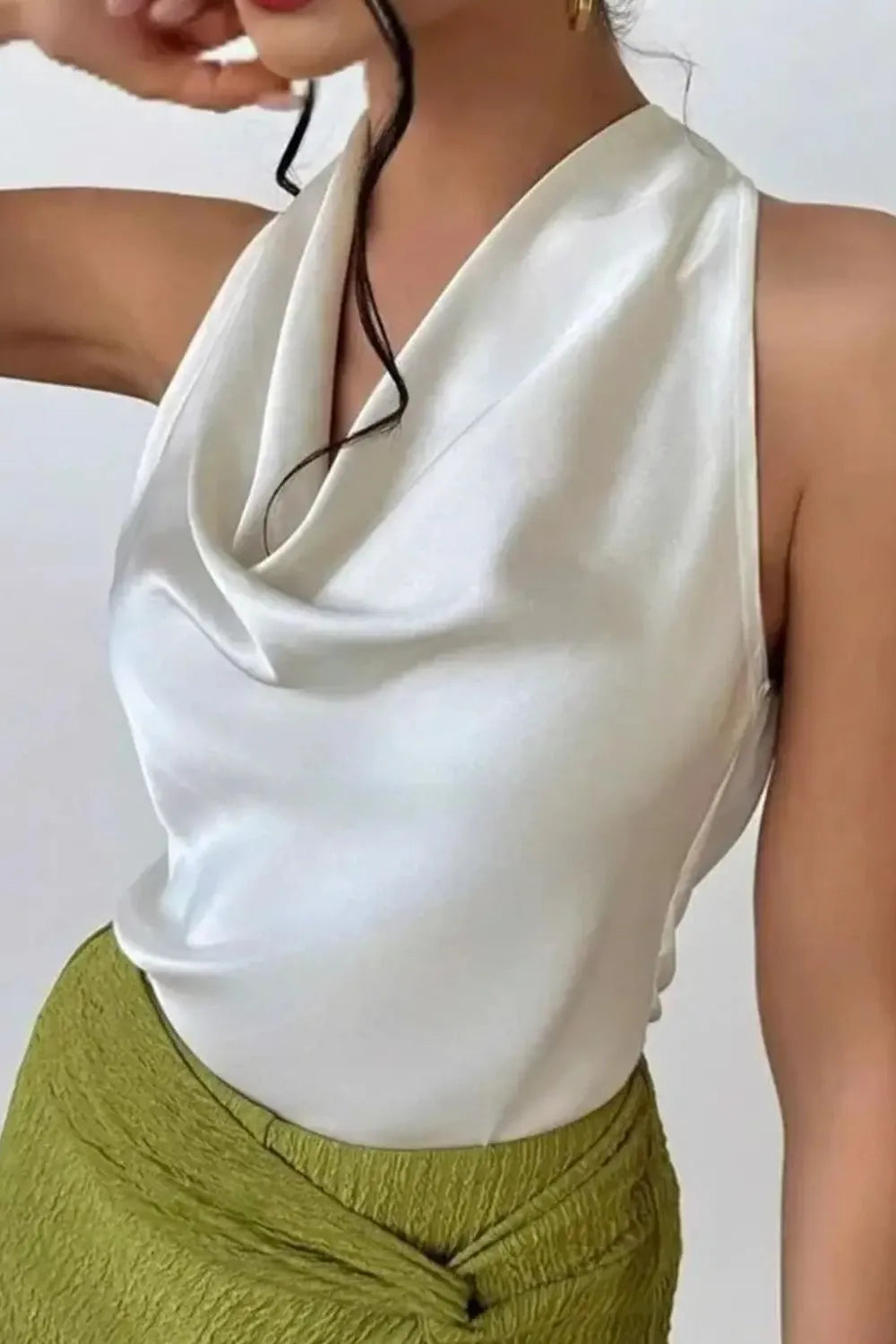 Satin Cowl Neck Sleeveless Blouse