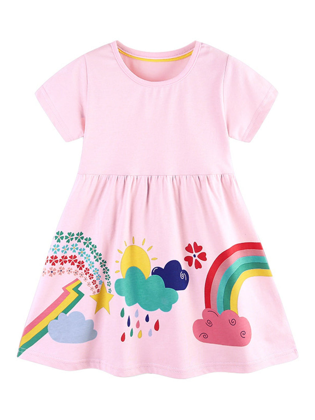 Children's Rainbow Print Short Sleeve Casual Dress