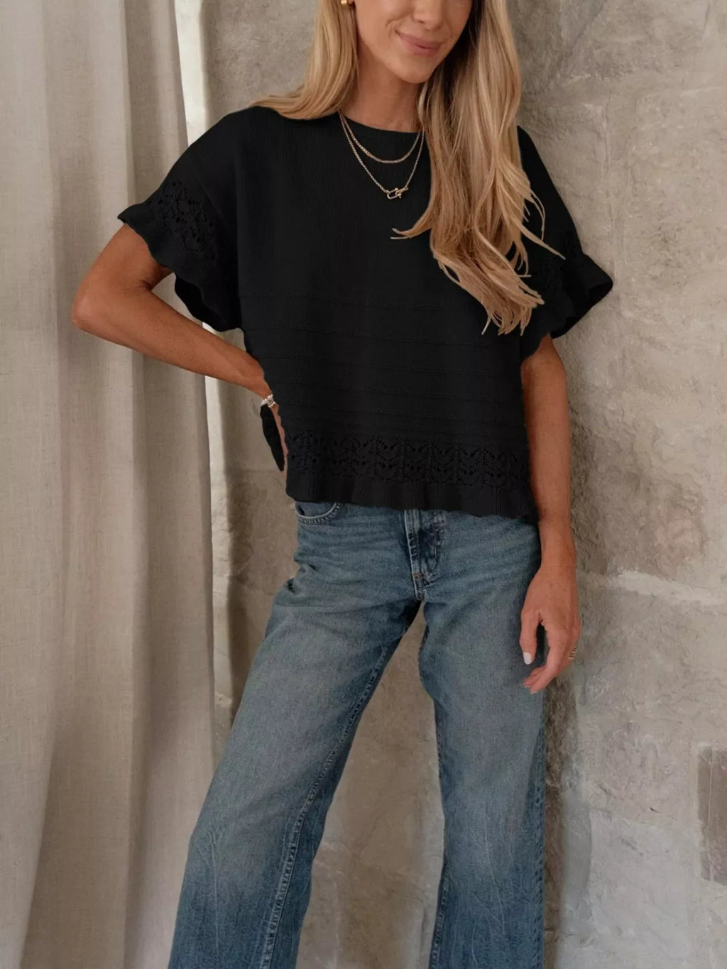 Lace Trimmed Knit Top