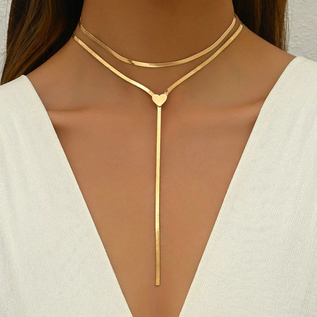 2 Piece 18K Gold-Plated Heart Necklace