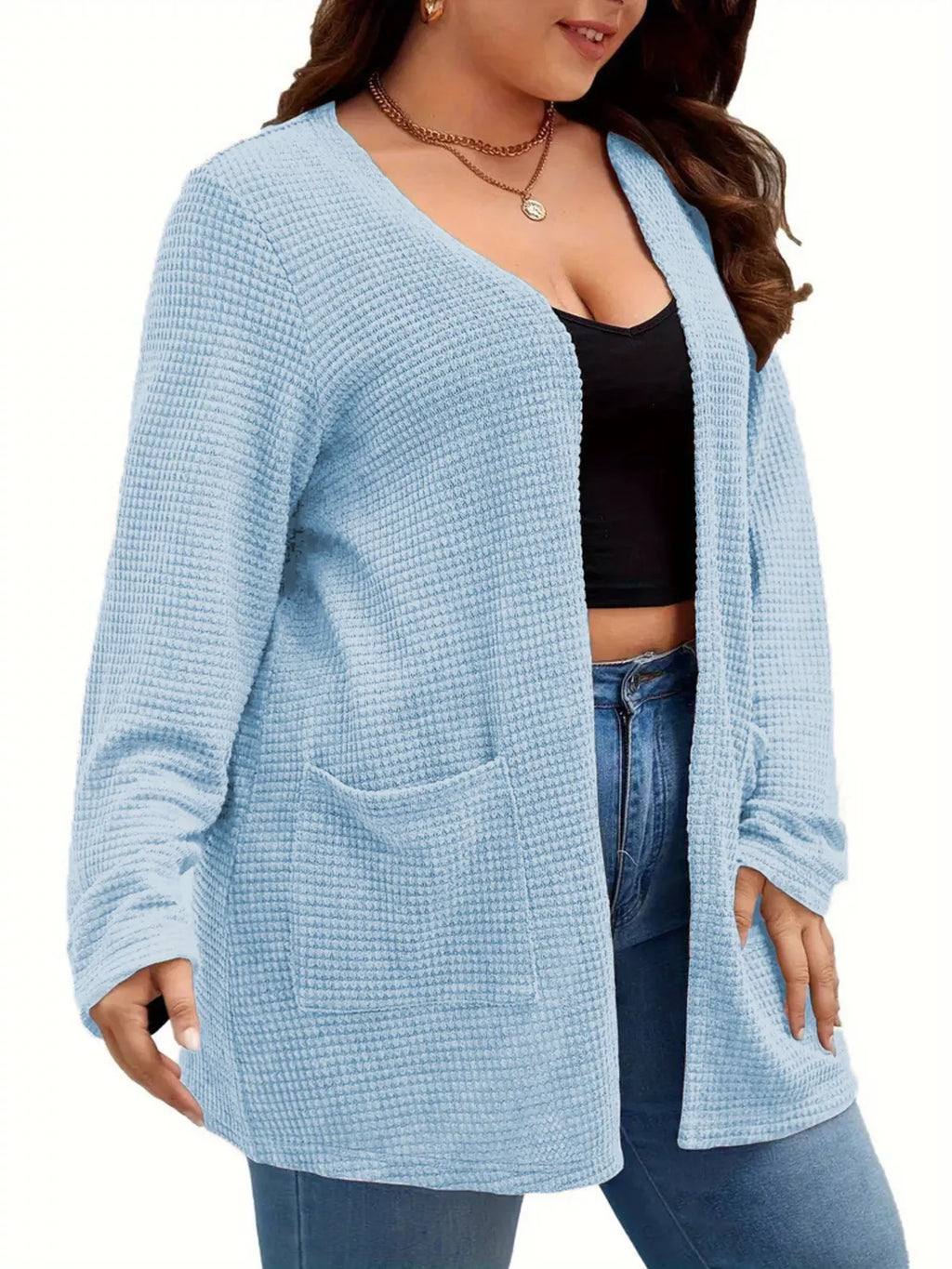 Plus Size Open Front Long Sleeve Knit Cardigan