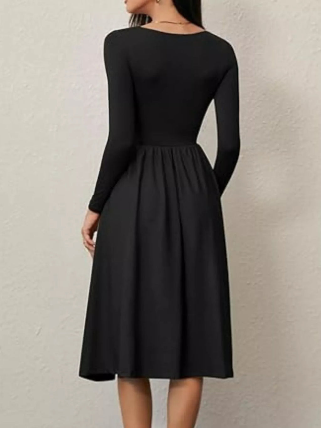 Square Neck Long Sleeve Midi Dress